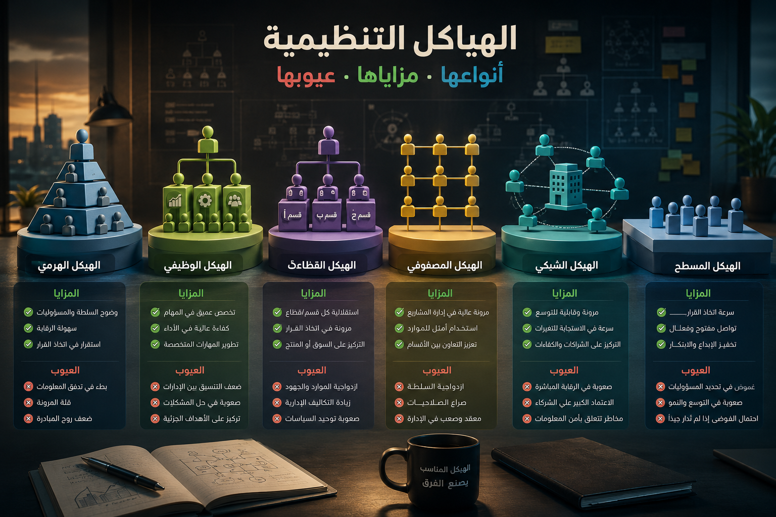 الهياكل التنظيمية أنواعها ومزاياها وعيوبها